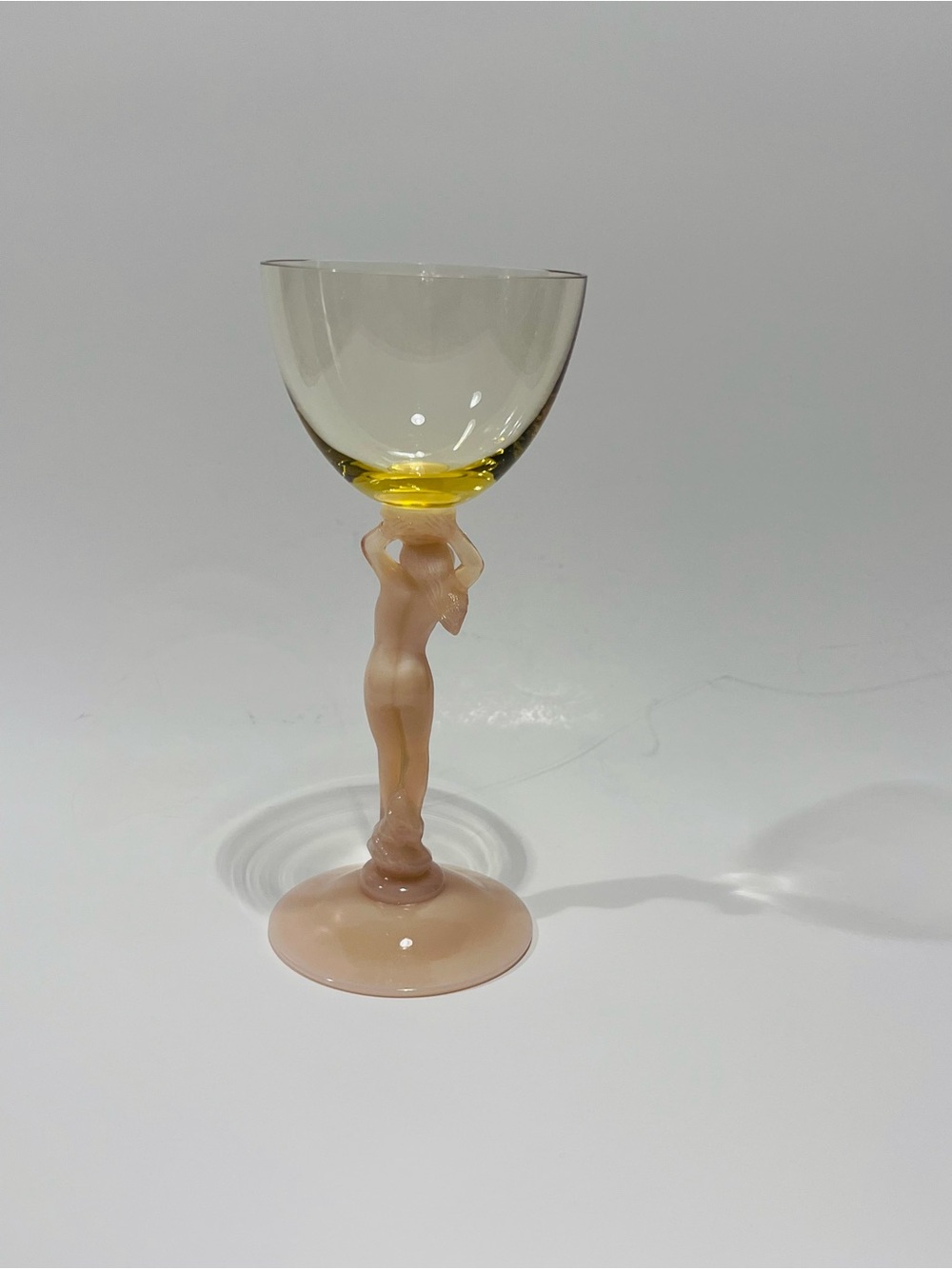 Vintage Cambridge Glass Nude Statuesque Tuscan & Yellow Cocktail Glass - Picture 8 of 12